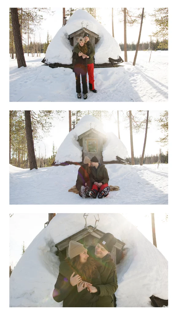 Portrait duo lumineux Luosto Laponie soleil couple